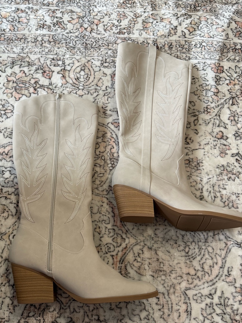 Women's Cream Western Mid-Calf Boots - Stylish Comfort